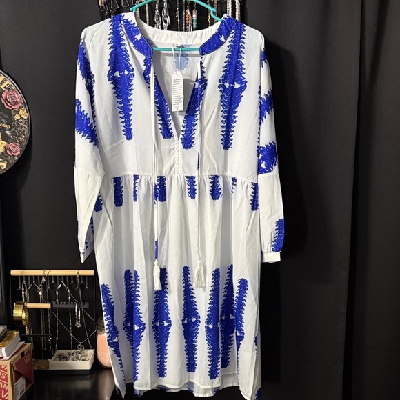 Dresses & Skirts - Blue and White Embroidered Dress